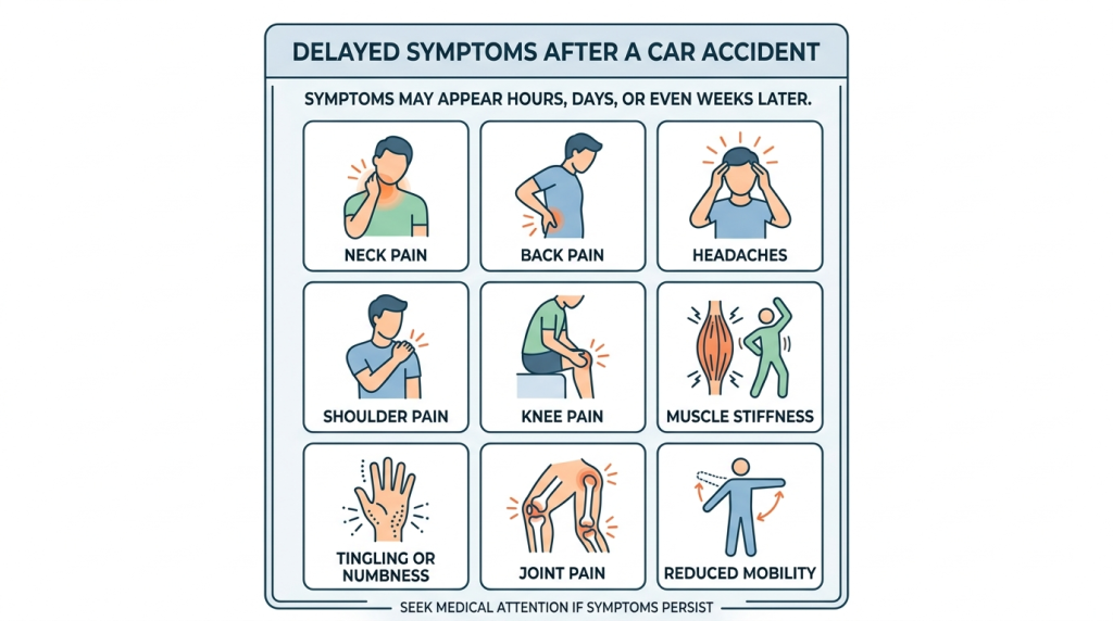 Delayed symptoms after a car accident in Farmers Branch